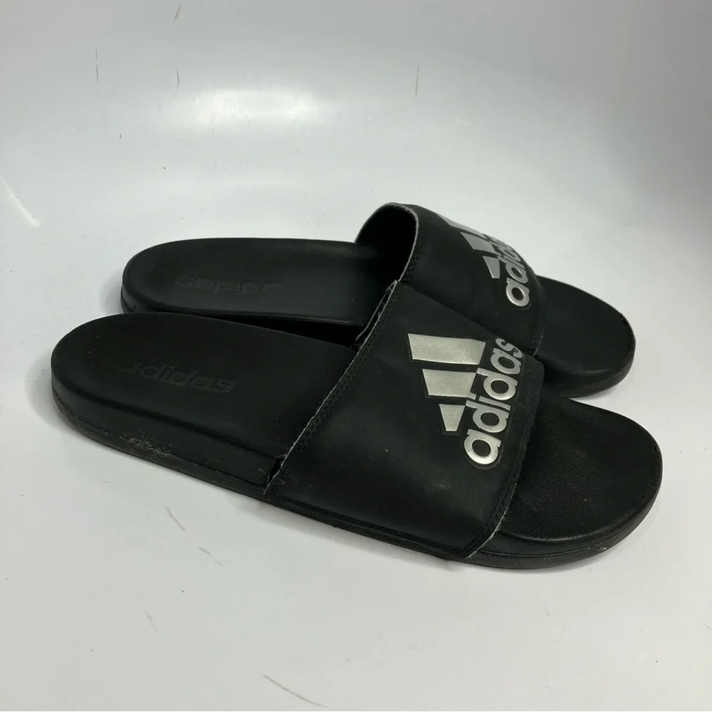 Adidas black & silver Adilette‎ slides size 9